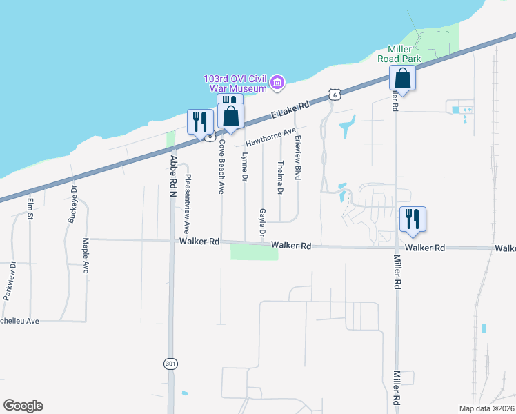 map of restaurants, bars, coffee shops, grocery stores, and more near 327 Gayle Drive in Sheffield Lake