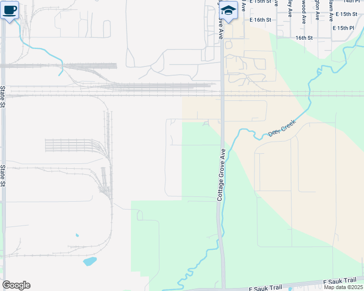 map of restaurants, bars, coffee shops, grocery stores, and more near 540 219th Street in Chicago Heights
