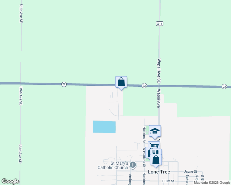 map of restaurants, bars, coffee shops, grocery stores, and more near 5151-5199 State Highway 22 in Lone Tree