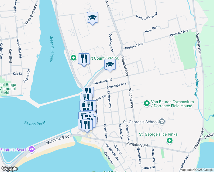 map of restaurants, bars, coffee shops, grocery stores, and more near 100 Seascape Avenue in Middletown