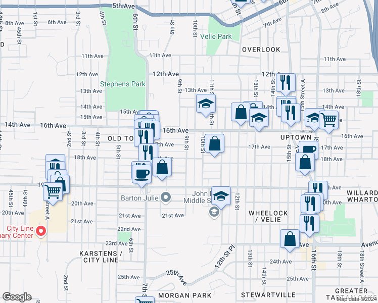 map of restaurants, bars, coffee shops, grocery stores, and more near 1621 10th Street in Moline