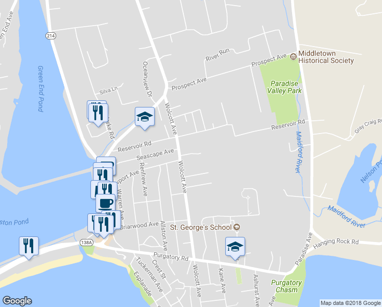 map of restaurants, bars, coffee shops, grocery stores, and more near 5 Maloney Lane in Middletown