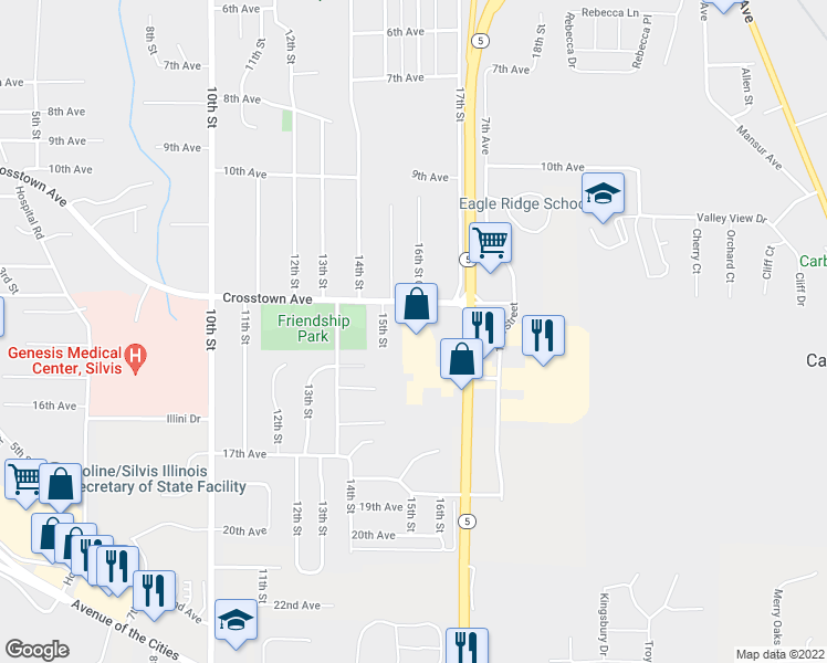 map of restaurants, bars, coffee shops, grocery stores, and more near 1312 John Deere Expressway in Silvis