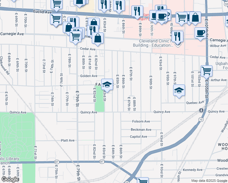 map of restaurants, bars, coffee shops, grocery stores, and more near 2305 East 84th Street in Cleveland