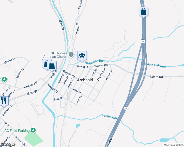 map of restaurants, bars, coffee shops, grocery stores, and more near 323 Carbon Street in Archbald
