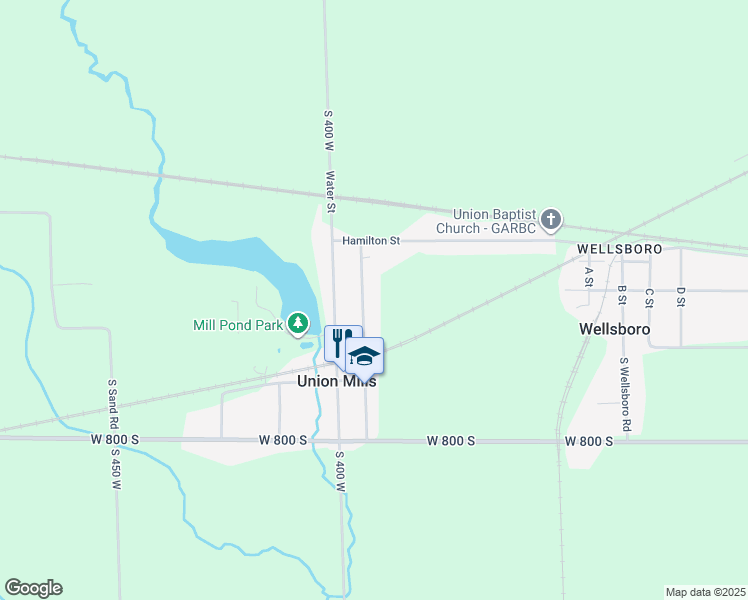 map of restaurants, bars, coffee shops, grocery stores, and more near 171 Union Street in Union Mills