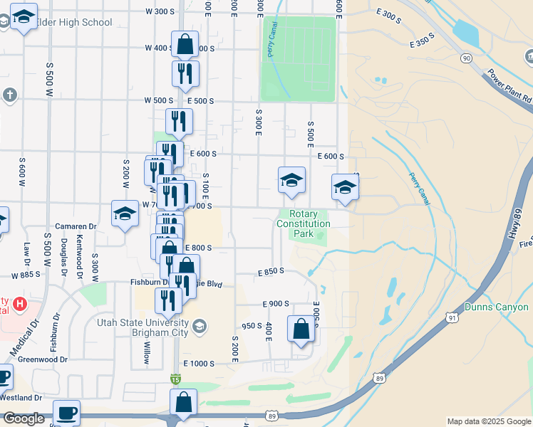 map of restaurants, bars, coffee shops, grocery stores, and more near 750 South 400 East in Brigham City