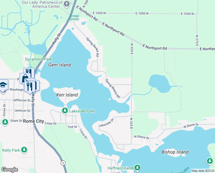 map of restaurants, bars, coffee shops, grocery stores, and more near 805 Chambers St in Rome City