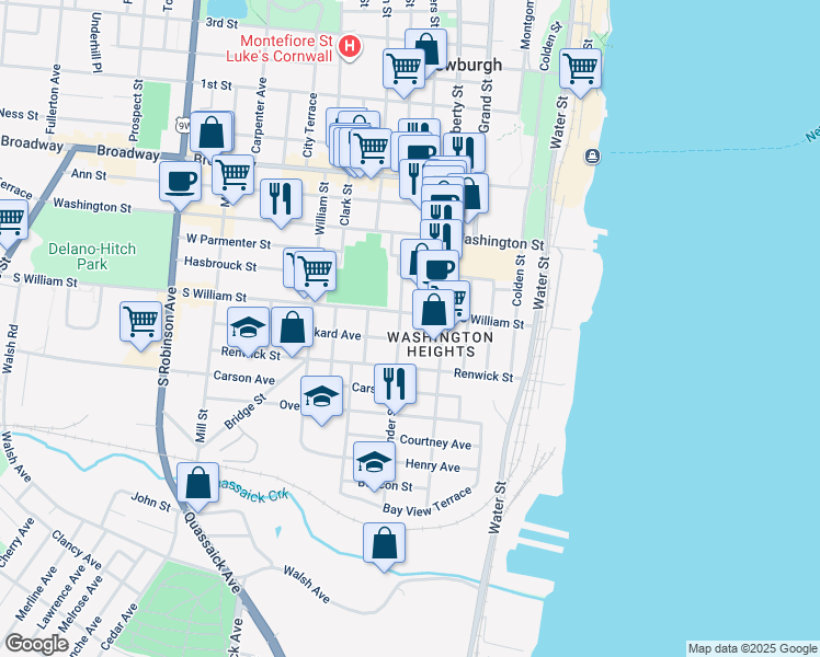 map of restaurants, bars, coffee shops, grocery stores, and more near 24 Benkard Avenue in Newburgh