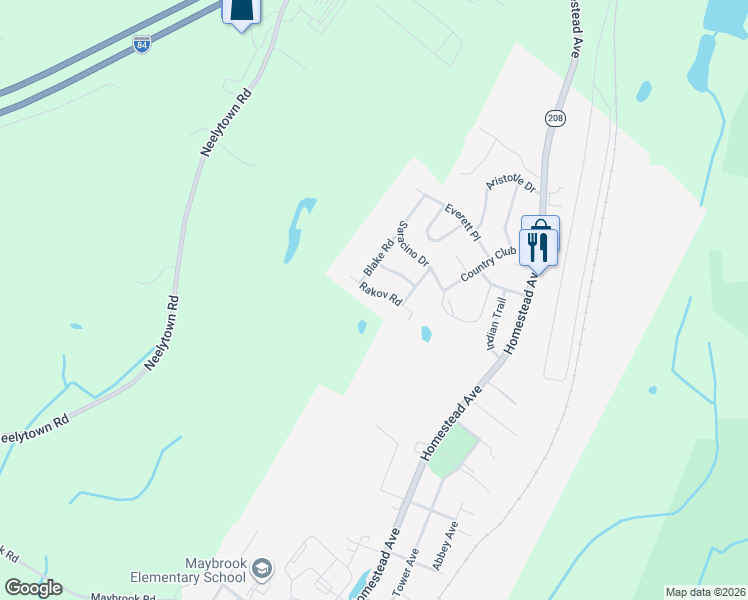 map of restaurants, bars, coffee shops, grocery stores, and more near 503 Rakov Road in Maybrook