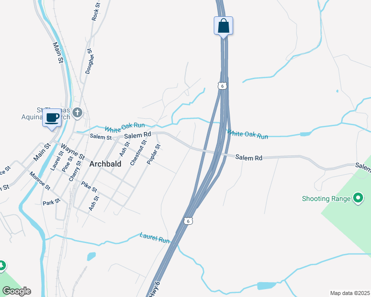 map of restaurants, bars, coffee shops, grocery stores, and more near 485 Salem Road in Archbald