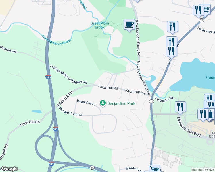 map of restaurants, bars, coffee shops, grocery stores, and more near 10 Palmer Street in Montville