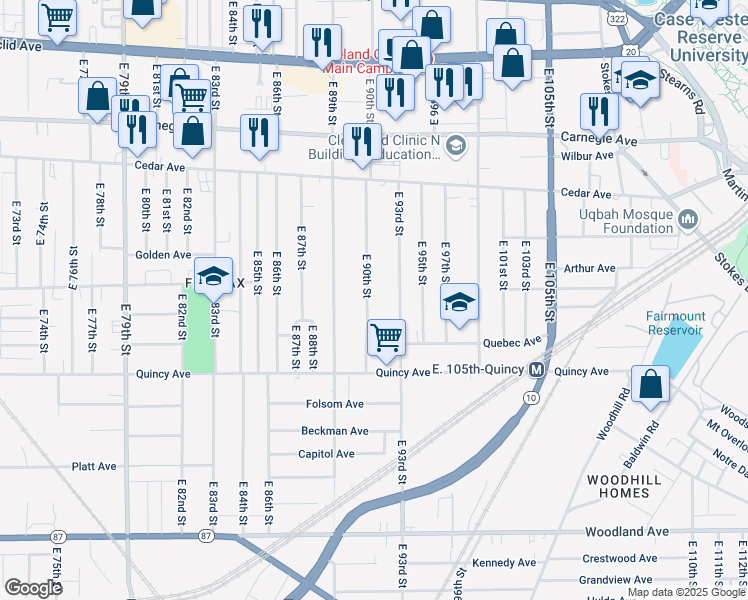 map of restaurants, bars, coffee shops, grocery stores, and more near 2291 East 90th Street in Cleveland