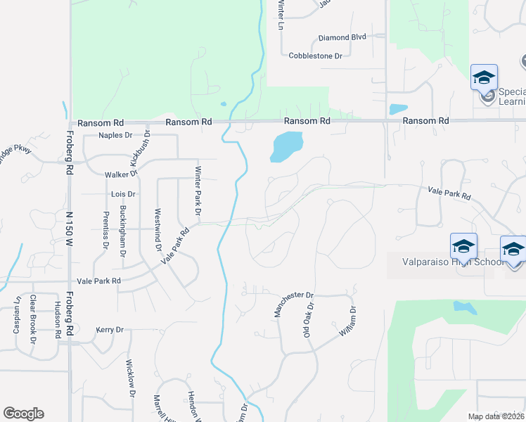 map of restaurants, bars, coffee shops, grocery stores, and more near 2061 Vale Park Road in Valparaiso