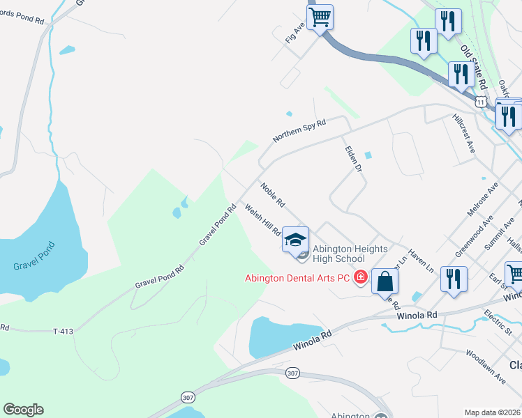 map of restaurants, bars, coffee shops, grocery stores, and more near 124 Welsh Hill Road in Clarks Summit