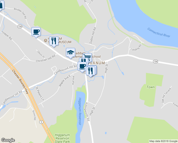 map of restaurants, bars, coffee shops, grocery stores, and more near 14 Killingworth Road in Haddam