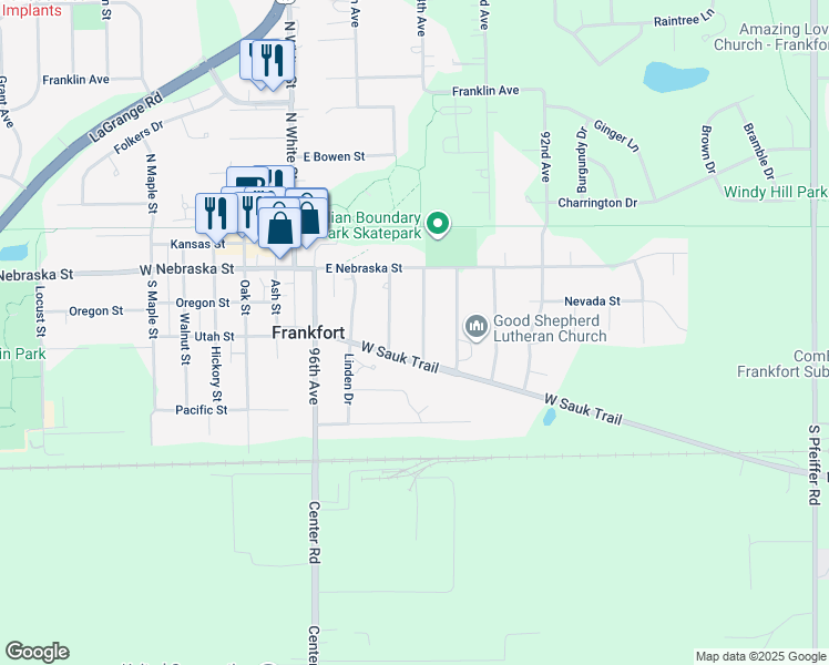 map of restaurants, bars, coffee shops, grocery stores, and more near 152 Sycamore Lane in Frankfort