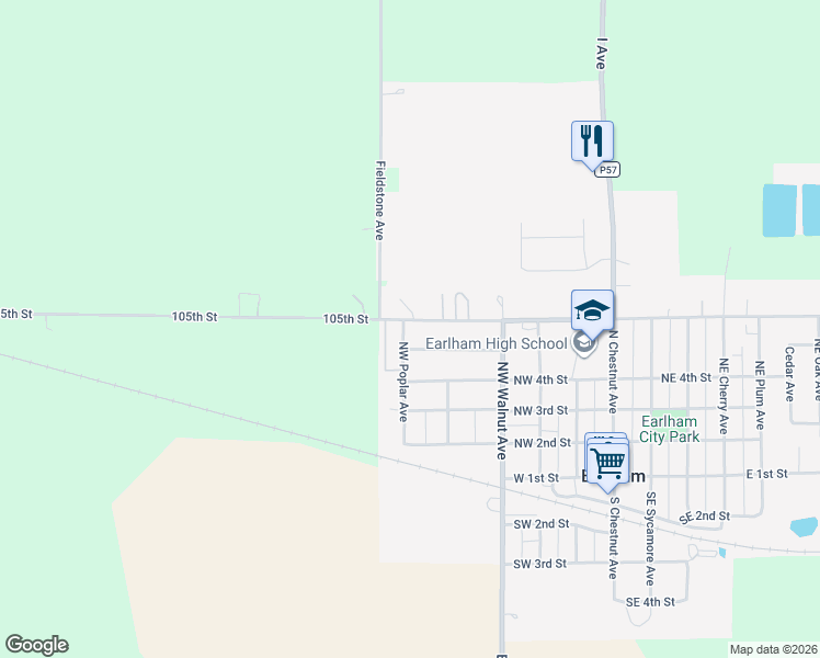 map of restaurants, bars, coffee shops, grocery stores, and more near 540 Northwest Poplar Avenue in Earlham