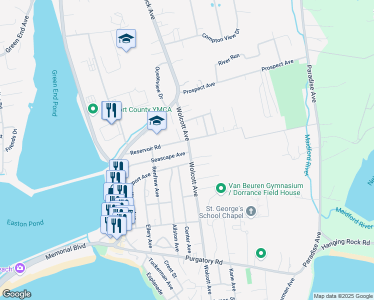 map of restaurants, bars, coffee shops, grocery stores, and more near 117 Wolcott Avenue in Middletown