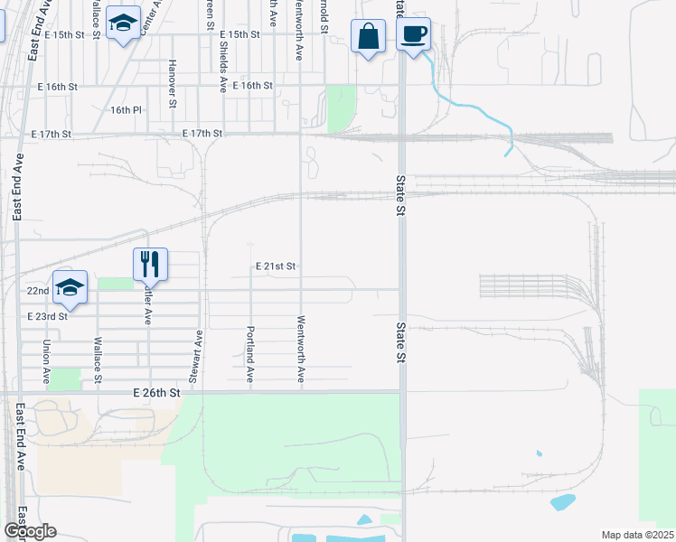 map of restaurants, bars, coffee shops, grocery stores, and more near 434 East 21st Street in Chicago Heights