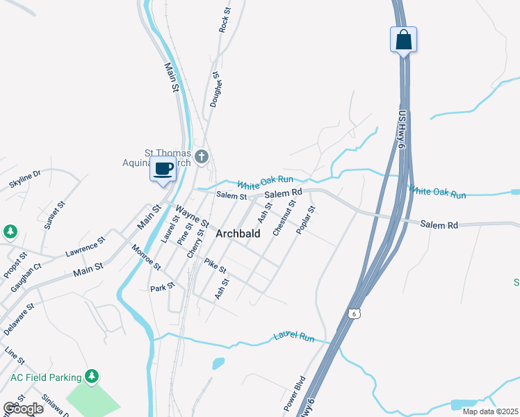 map of restaurants, bars, coffee shops, grocery stores, and more near 323 Carbon St in Archbald