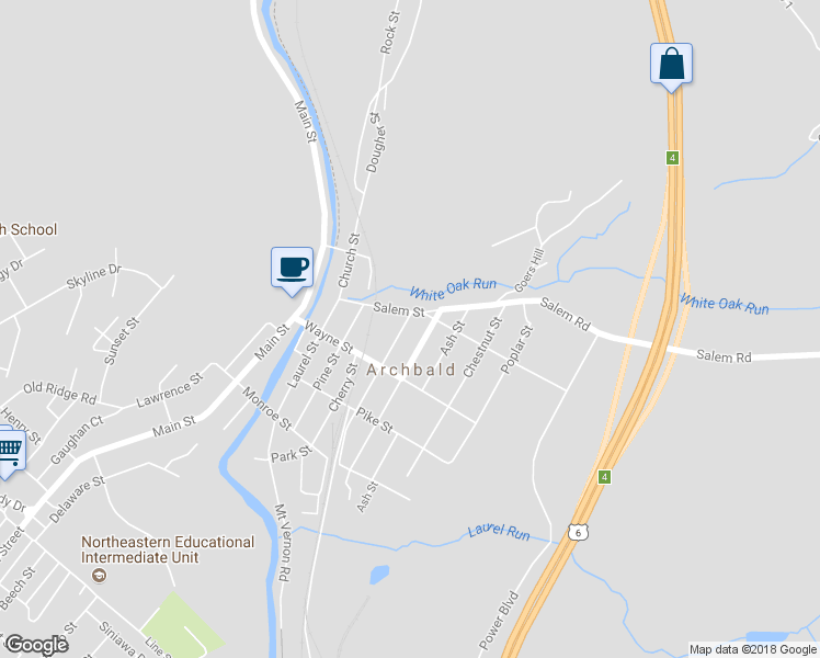 map of restaurants, bars, coffee shops, grocery stores, and more near 185 Spruce St in Archbald