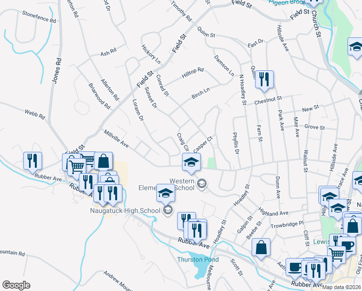 map of restaurants, bars, coffee shops, grocery stores, and more near 41 Joseph Road in Naugatuck