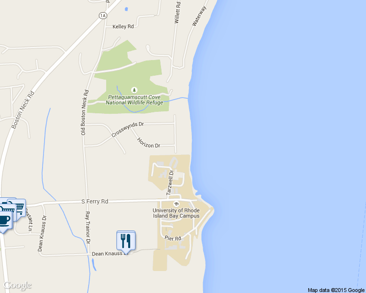 map of restaurants, bars, coffee shops, grocery stores, and more near 11 Sea Ridge Dr in Narragansett