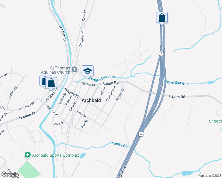 map of restaurants, bars, coffee shops, grocery stores, and more near 196 Chestnut St in Archbald