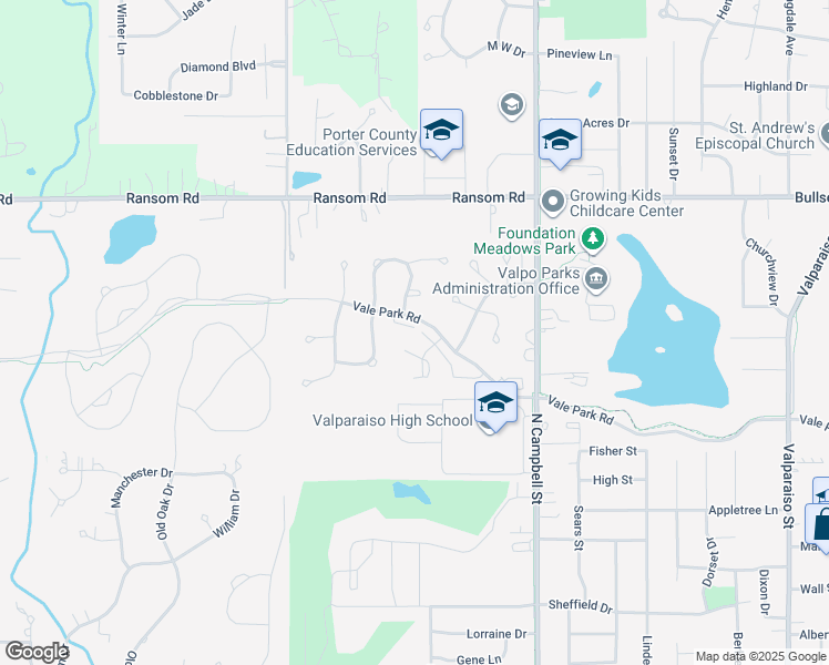 map of restaurants, bars, coffee shops, grocery stores, and more near 863 Forest Glen in Valparaiso