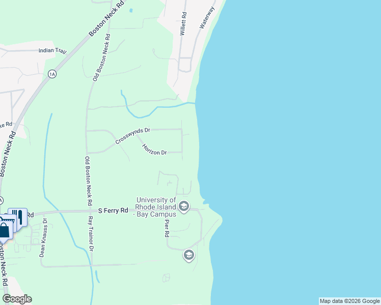 map of restaurants, bars, coffee shops, grocery stores, and more near 11 Sea Ridge Drive in Narragansett