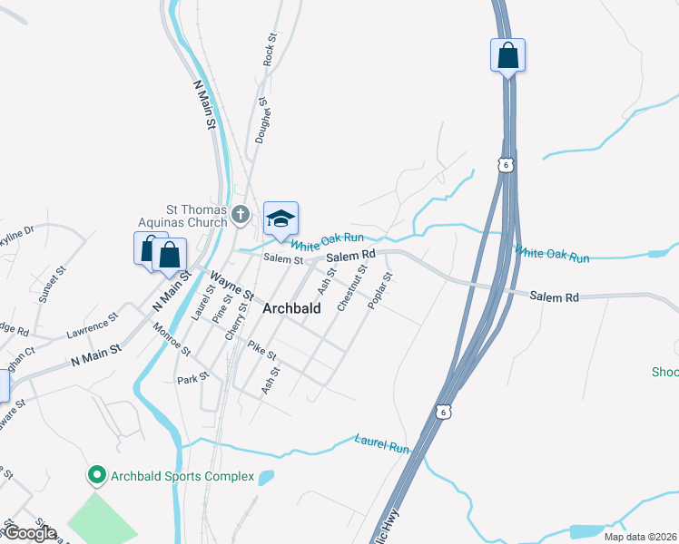 map of restaurants, bars, coffee shops, grocery stores, and more near 196 Chestnut St in Archbald
