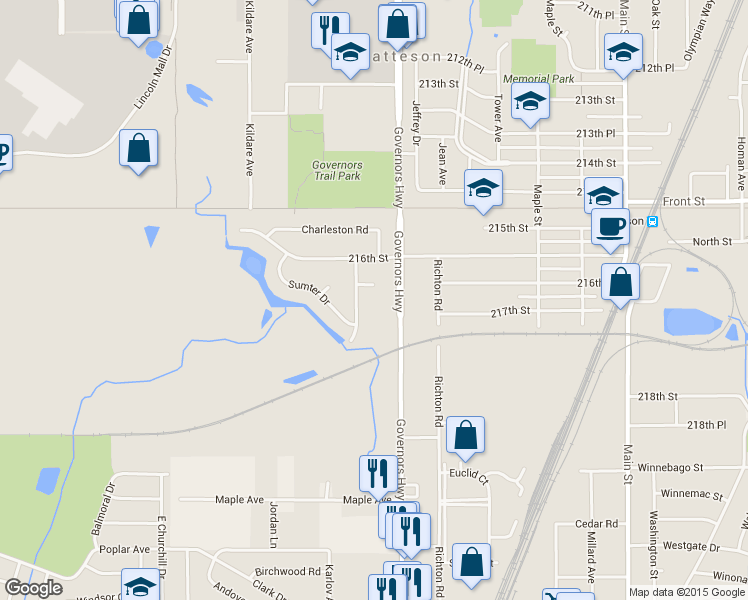 map of restaurants, bars, coffee shops, grocery stores, and more near 4027 Richmond Court in Matteson