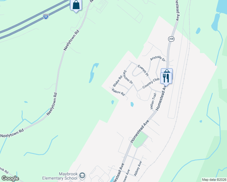 map of restaurants, bars, coffee shops, grocery stores, and more near 503 Rakov Road in Maybrook