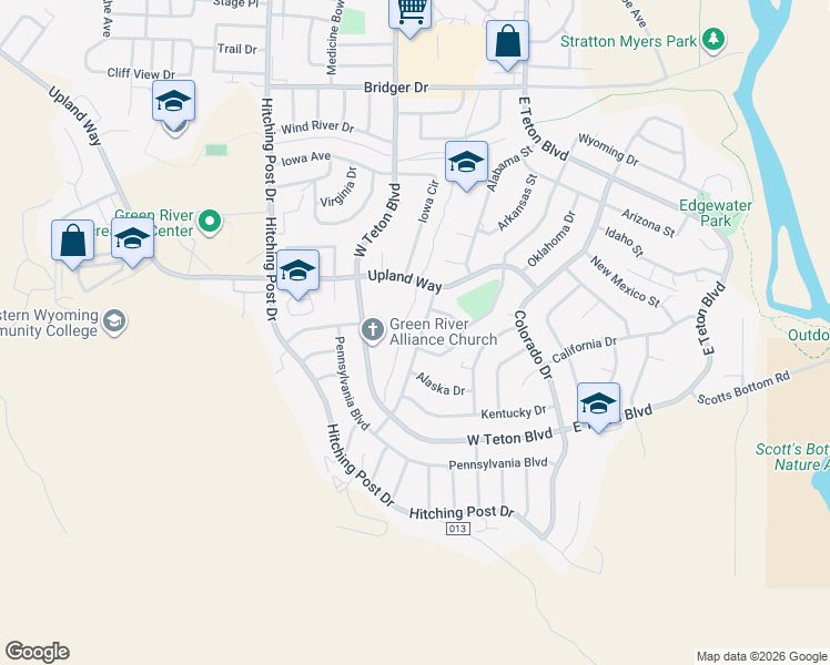 map of restaurants, bars, coffee shops, grocery stores, and more near 2210 Mississippi St in Green River