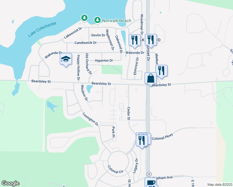 map of restaurants, bars, coffee shops, grocery stores, and more near 2988 Park Place in Norwalk