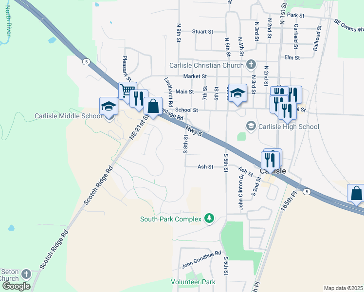 map of restaurants, bars, coffee shops, grocery stores, and more near 425 South 8th Street in Carlisle