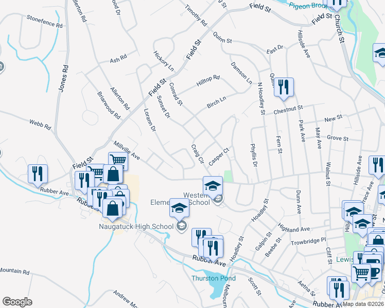 map of restaurants, bars, coffee shops, grocery stores, and more near 41 Joseph Road in Naugatuck