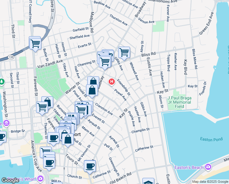map of restaurants, bars, coffee shops, grocery stores, and more near 31 Powel Avenue in Newport