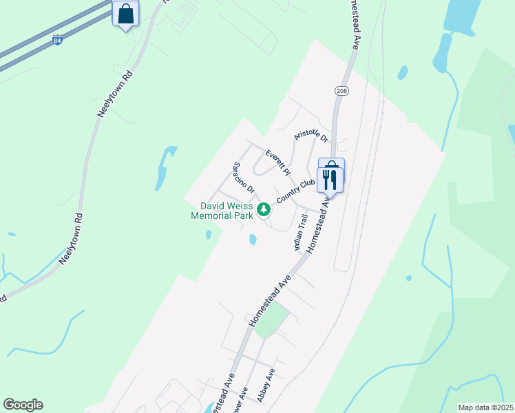 map of restaurants, bars, coffee shops, grocery stores, and more near 203 Saracino Drive in Maybrook