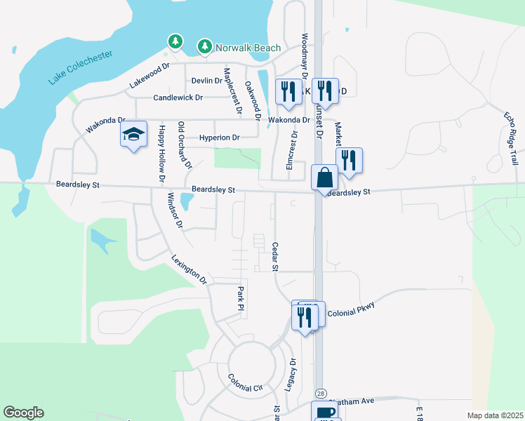 map of restaurants, bars, coffee shops, grocery stores, and more near 2988 Park Place in Norwalk