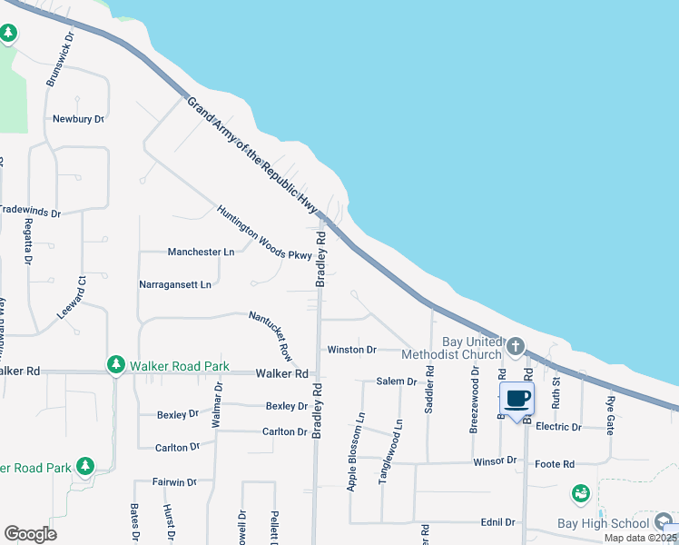 map of restaurants, bars, coffee shops, grocery stores, and more near 201 Bradley Road in Bay Village