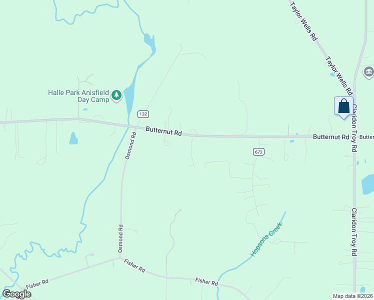 map of restaurants, bars, coffee shops, grocery stores, and more near 13425 Butternut Road in Burton