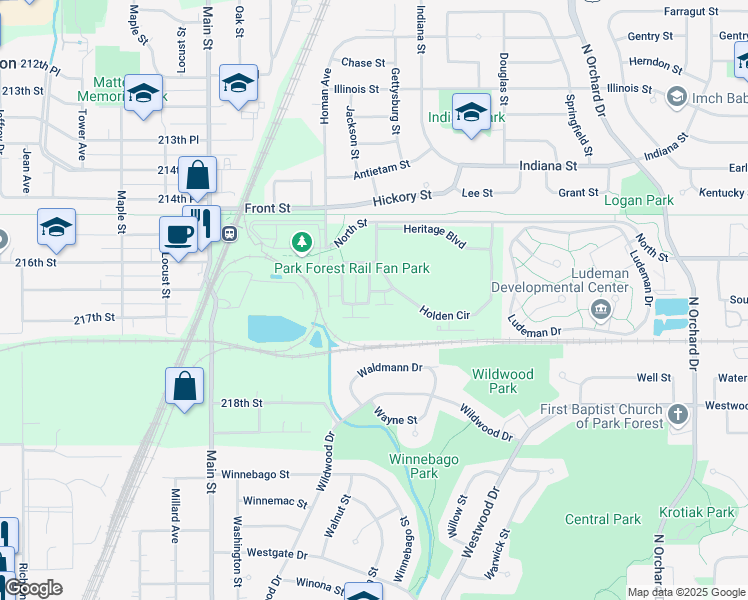 map of restaurants, bars, coffee shops, grocery stores, and more near 3317 Clover Lane in Matteson