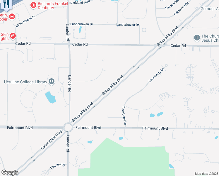 map of restaurants, bars, coffee shops, grocery stores, and more near Gates Mills Boulevard in Cleveland