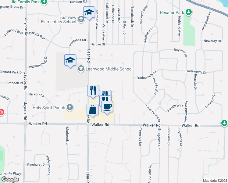 map of restaurants, bars, coffee shops, grocery stores, and more near 396 Harbor Court in Avon Lake