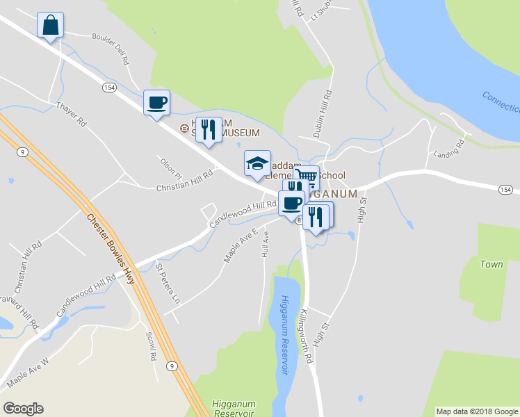 map of restaurants, bars, coffee shops, grocery stores, and more near 11 Candlewood Hill Road in Haddam