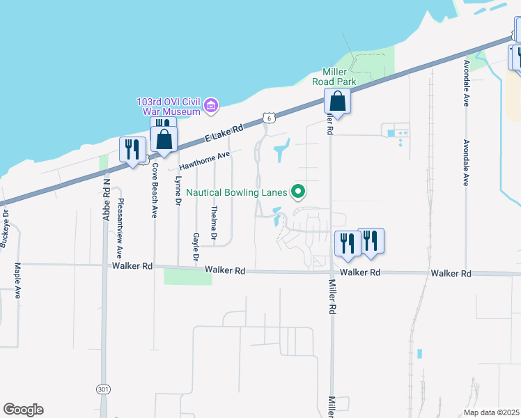 map of restaurants, bars, coffee shops, grocery stores, and more near 917 Aqua Marine Boulevard in Avon Lake