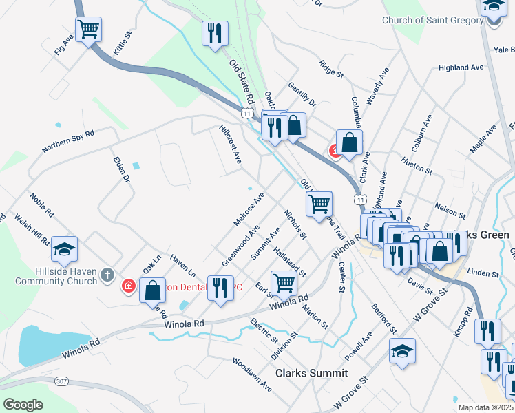 map of restaurants, bars, coffee shops, grocery stores, and more near 315 Melrose Ave in Clarks Summit