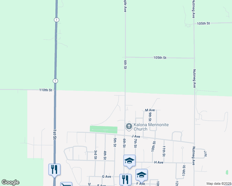 map of restaurants, bars, coffee shops, grocery stores, and more near Nave Street in Kalona